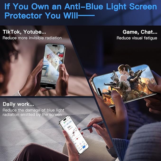 Uyiton Anti-Blue Light for iPhone 15 Pro Screen Protector - Unbreak-Glass Easy to Install Full Coverage Case Friendly Scratch Resistance 9H Tempered Glass Screen Protector for iPhone 15 Pro, 2 Pack