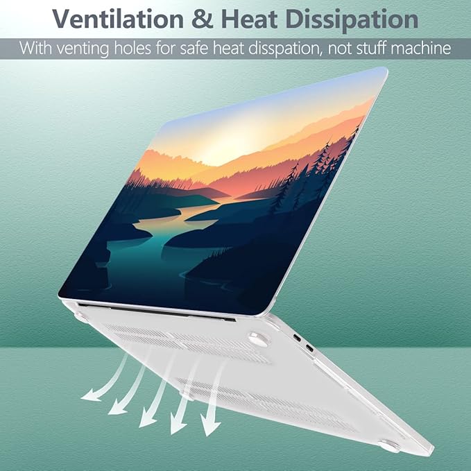 Batianda Design Case for M1 MacBook Air 13 Inch Model A2337 M1 A2179 A1932 2021 2020 2019 Release,3D Painted Landscape Series Hard Shell with Keyboard Cover & Screen Protector, Dawn