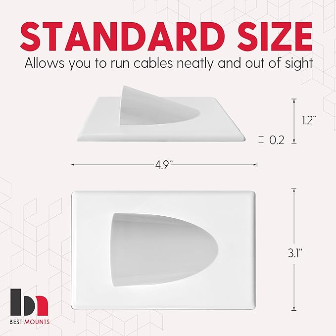 BestMounts - 4 Pack 1-Gang Recessed Snap-ON Low Voltage Cable Plate with Mounting Bracket ETL Listed (White, Outer Nose)
