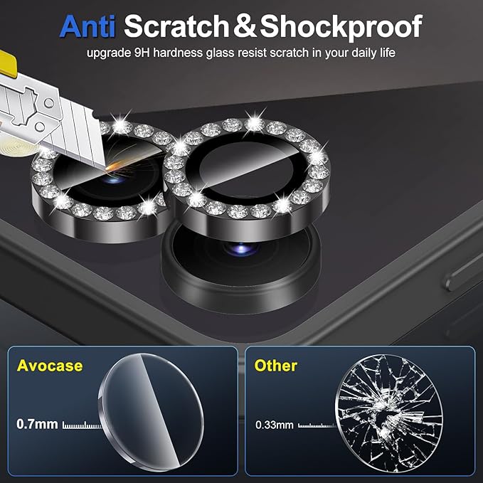 for Samsung Galaxy Z Flip 7 Camera Lens Protector, Individual Metal Ring Tempered Glass Lens Cover, [Strong Adsorption] Scratch Resistant Ultra-Thin HD Clear Lens Cover, 1 Set-Black Diamond