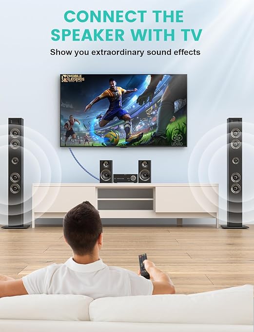EMK Digital Optical Audio Cable Fiber Optical Toslink Cable SPDIF Audio Cable Male to Male Cord for Home Theater, Sound Bar, TV, PS4, Xbox, PlayStation & More (26Feet/8M)