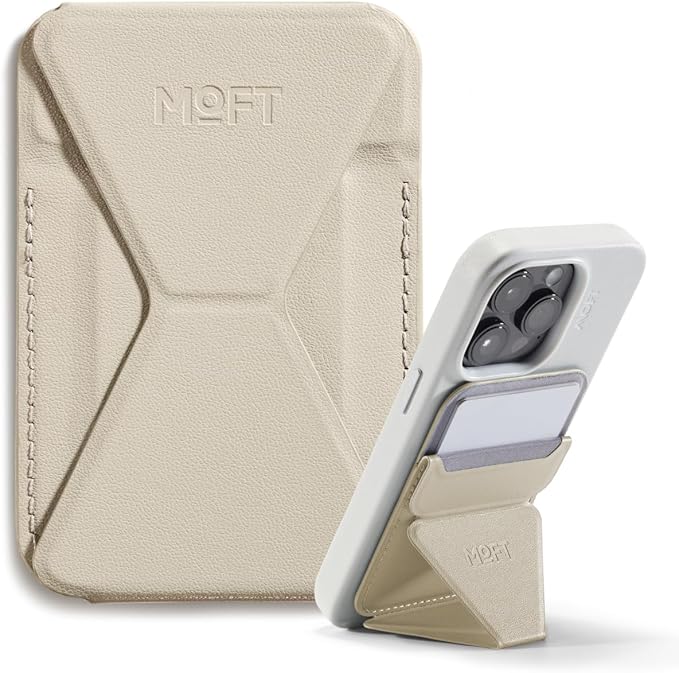 MOFT Magnetic Wallet Stand Compatible with iPhone 16/15/14/13/12 Series, Angle Adjustment & Magsafe Compatible MOVAS Phone Stand, Beach White