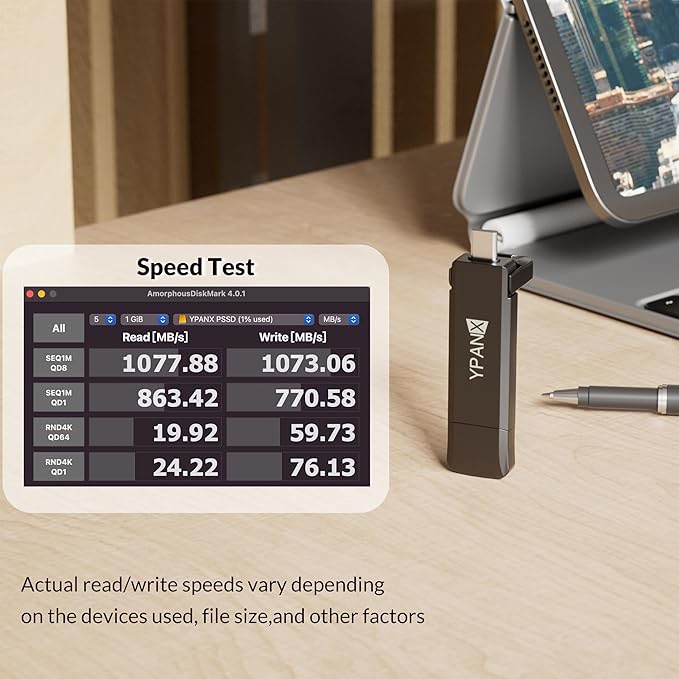 YPANX 256GB Pro Portable SSD, 1000MB/s Speed, USB 3.2 Gen 2 + Type C Dual-Port, Lightweight External SSD for iPhone 15/16/Pro, Android, Windows, Mac, Tablets
