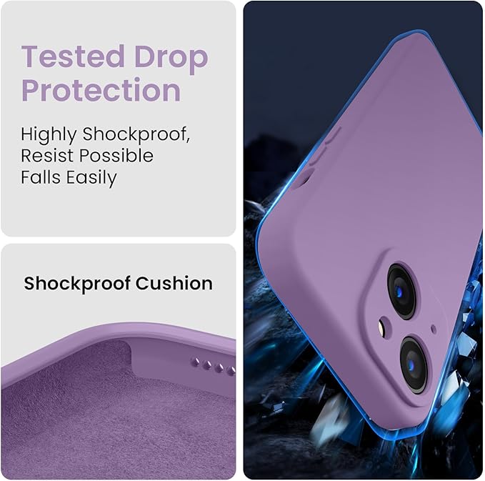 FireNova Designed for iPhone 14 Case, Silicone Upgraded [Camera Protection] Phone Case with [2 Screen Protectors], Soft Anti-Scratch Microfiber Lining Inside, 6.1 inch, Light Purple