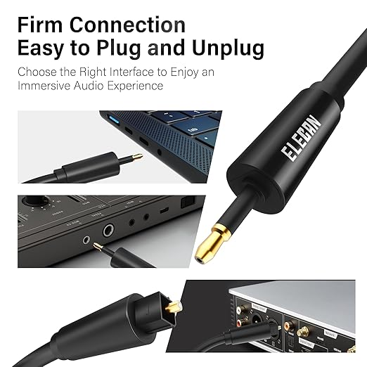 Elecan Mini Toslink to Toslink Digital Optical S/PDIF Audio Cable 20 Ft, Gold Plated Soft Flexible Fiber Optic Cable,Signal Protection PVC,Surround Sound for Soundbar,Home Theater,Hi-Fi System+Ties MI