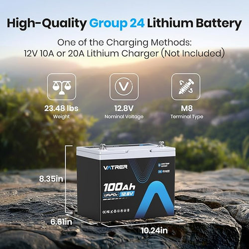 12V 100Ah Group 24 Lithium Deep Cycle Battery, 150A BMS Rechargeable LiFePO4 APP Monitoring Battery, Low/High Temperature Cutoff Protection, Perfect for RVs, Boats, Off-Grid, Home Energy Storage