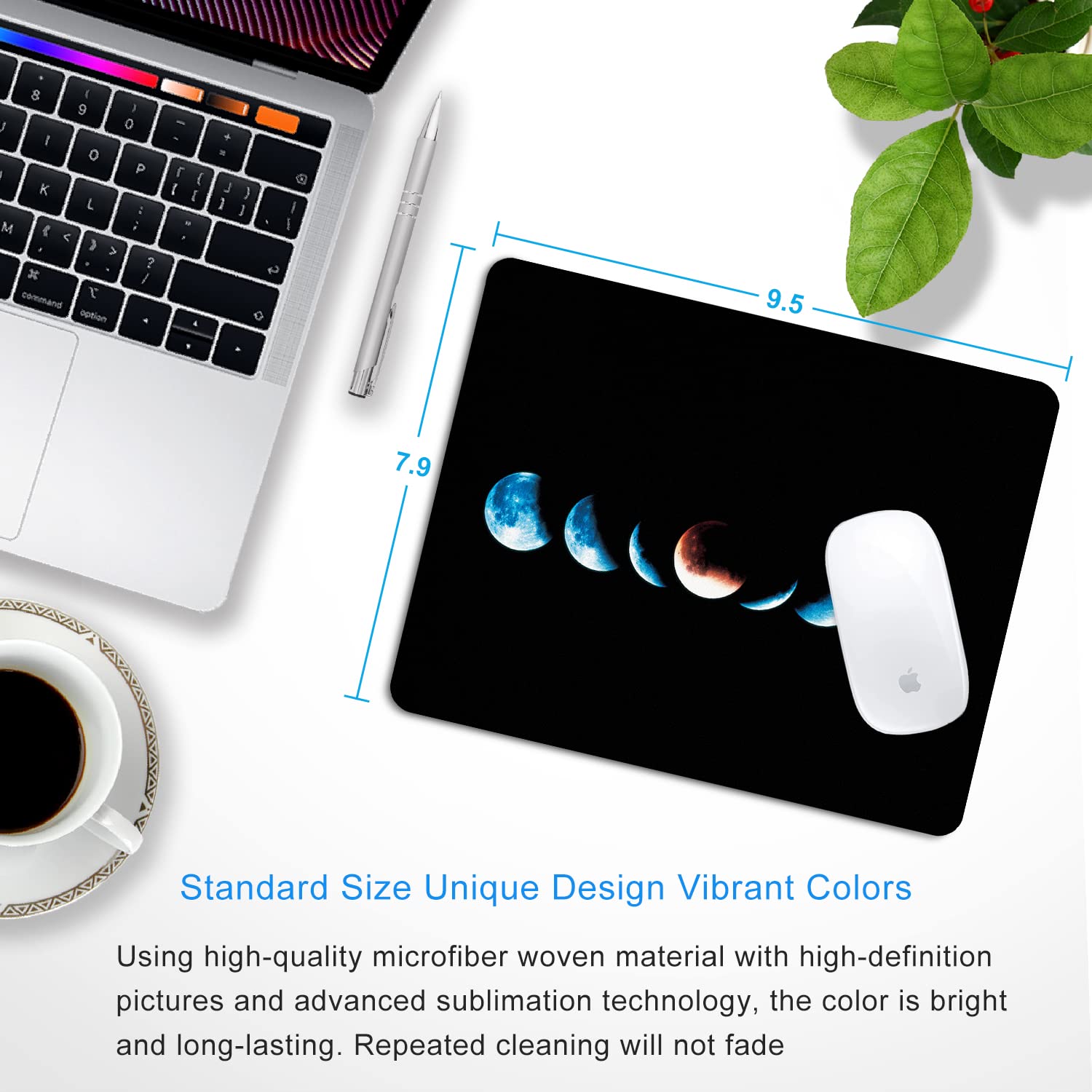 SHALYSONG Starry Moon Mouse Pad Personalized Moon Phase Design Computer Laptop Non-Slip Rubber Mousepad 9.5x7.9 Inch