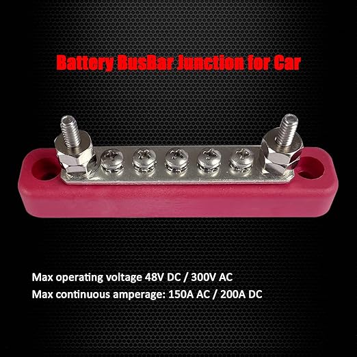 2 x #10 (M5) Studs Power Distribution Block with 5 x #8 (M4) Screws, Ampper 4.2" Bus Bar 12V Power Distribution Terminal Block Battery Busbar for Car Audio Solar (Red)
