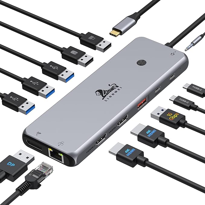 14 in 1 USB C Docking Station - Dual Monitor, Triple Display, 8 USB C/A Ports, Ethernet, Audio - For MacBook, Dell, HP, Lenovo, Surface