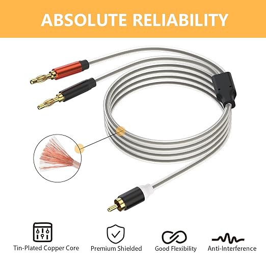 HOSONGIN RCA to Banana Plug Speaker Cable 6 Feet -2 Pack, Gold-Plated Dual-Shielding Hi-Fi Stereo Cable for Home Theater/Amplifier/Subwoofer/Speaker/Audio Receiver/Vinyl Record Player/SoundBar