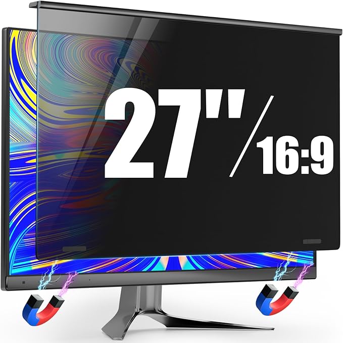 Magnetic Privacy Screen for Frameless Computer Monitor 27 Inch 16:9 Aspect Ratio,Hanging Blue Light Screen Protector Eye Protection Anti-Spy Shield, 27in Removable Privacy Filter