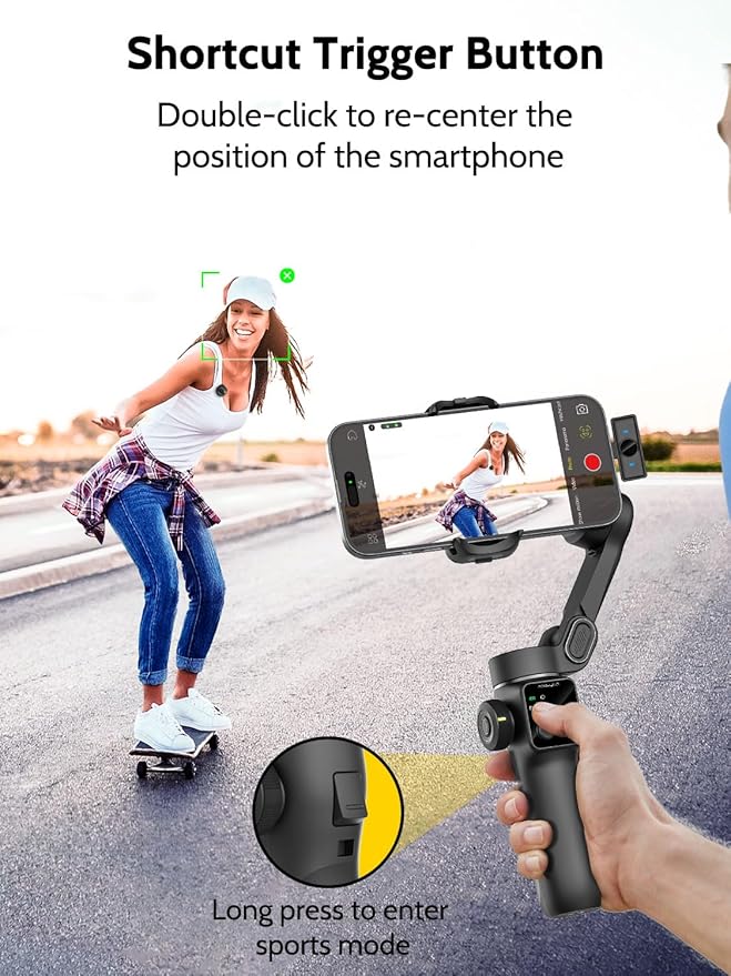 Gimbal Stabilizer for iPhone & Android,3-Axis Phone Gimbal w/Wireless Lavalier Microphone,Built-in 7.8" Extension Pole,OLED Display,Phone Stabilizer for Video Recording TikTok(V8 Mic Kit)