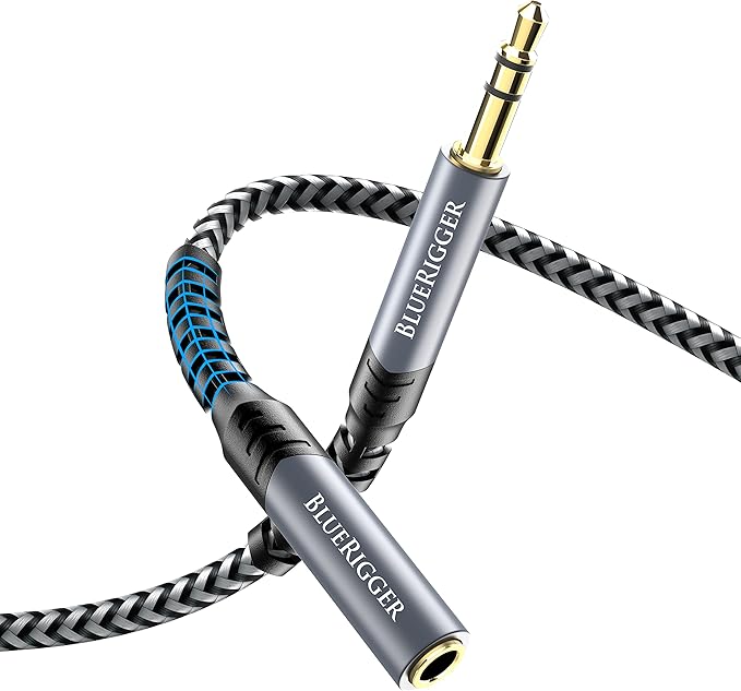 BlueRigger Headphone Extension Cable (10FT, 24K Gold Plated Jack, Hi-Fi Sound, 3.5mm Male to Female Stereo Audio Cable) – Aux Cord for iPod, Laptops, Smartphones, Speakers, Tablets, Home Car Stereo