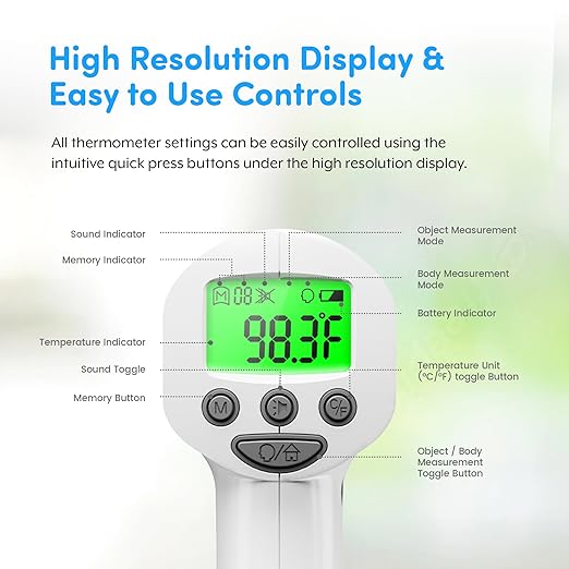 Medical Grade FSA-HSA Eligible Heavy Duty Touchless Infrared Forehead Thermometer, for Adults & Baby Digital Thermometer Gun, 1s Instant Results