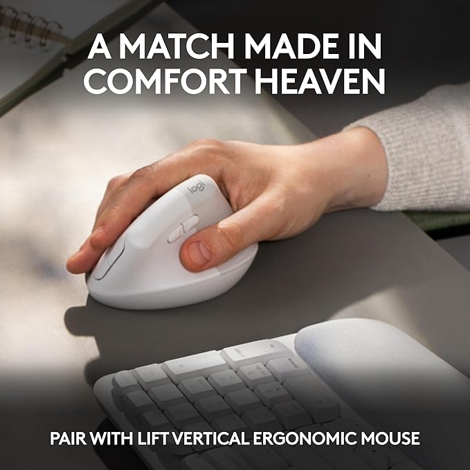 Logitech Wave Keys Wireless Ergonomic Keyboard with Cushioned Palm Rest, Comfortable Natural Typing, Easy-Switch, Bluetooth, Logi Bolt Receiver, for Multi-OS, Windows/Mac - Off White