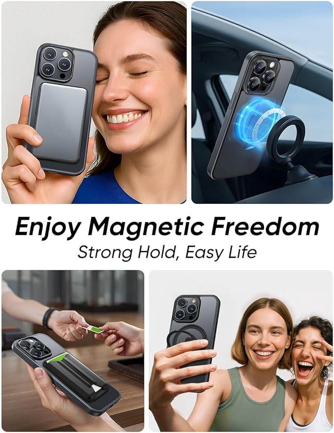 MAGIC JOHN 360° Rotatable Magnetic Invisible Stand for iPhone 15 Pro Max Case [Anti-Slip Grip] [Compatible with MagSafe] 16FT Shockproof for iPhone 15 Pro Max Case with Kickstand, Black