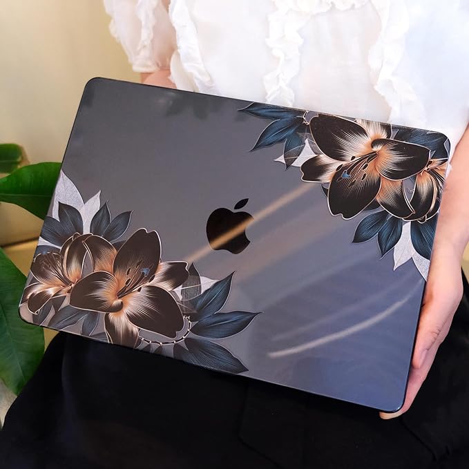 MEEgoodo for M4/M3/M2 MacBook Air 15.3 inch Case 2025 2024 2023, Case Fit Model (A3241/A3114/A2941) for MacBook Air 15 inch, Laptop Hard Shell with Keyboard Cover, Golden Lilies