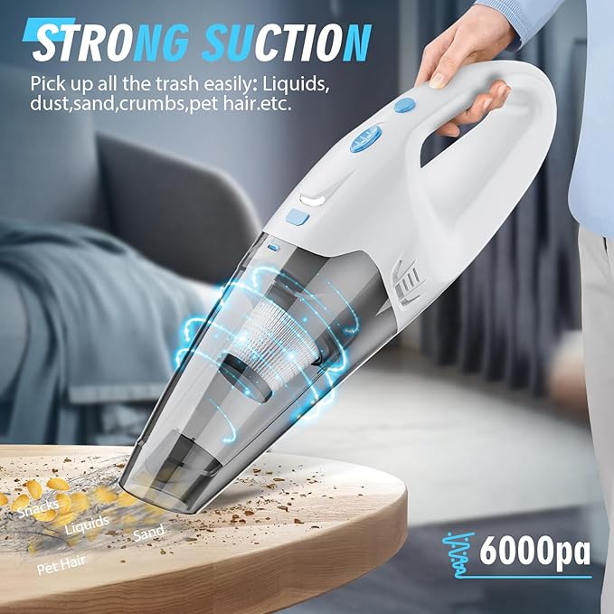 Handheld Vacuum Cordless, Hand Vacuum Cordless Rechargeable with LED Light/Multi Accessories,1.6lbs Car Portable Vacuum Cleaner for Pet Hair, Home, Car, Office