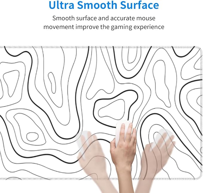 White Mouse Pad Large XL Gaming Mouse Pad for Desk Topographic Mouse Pad Desk Pad Gaming Mouse Pad White Desk Mat Extended Black and White White Topo Mousepad White Topographic Mouse Pad Full Size