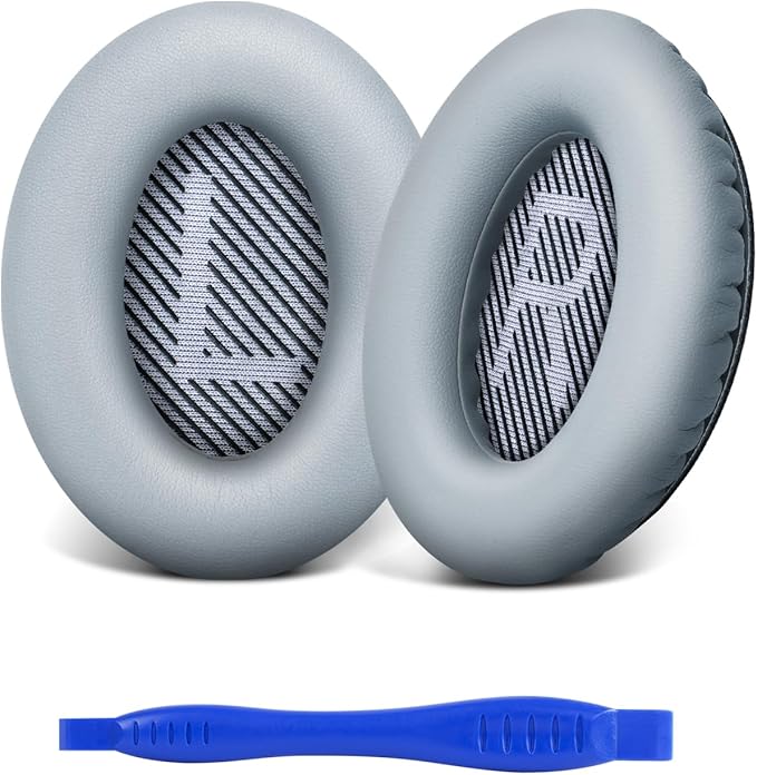 Link Dream Replacement Ear Cushions for Bose Quiet Comfort 35 Soft Protein Leather Replacement Ear Pad for Bose QC 35/25 / 15 QC2 / Ae2 / Ae2i / Ae2W / Sound Link/Sound True (Light Grey)