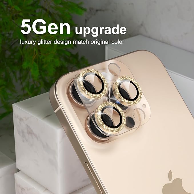Choiche Compatible for iPhone 16 Pro/iPhone 16 Pro Max Camera Lens Protector, Bling Camera Cover with 9H Tempered Glass Lens Screen Protector Metal Ring Decoration Accessories (Clear-Titanium Desert)