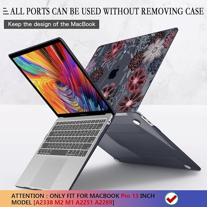 CISSOOK Compatible with MacBook Pro 13 inch Case 2025-2020 A2338 M2 M1 A2251 A2289 with Touch bar, Plastic Hard Shell Case&Keyboard Cover&Screen Protector&Webcam Cover, Texture Flowers