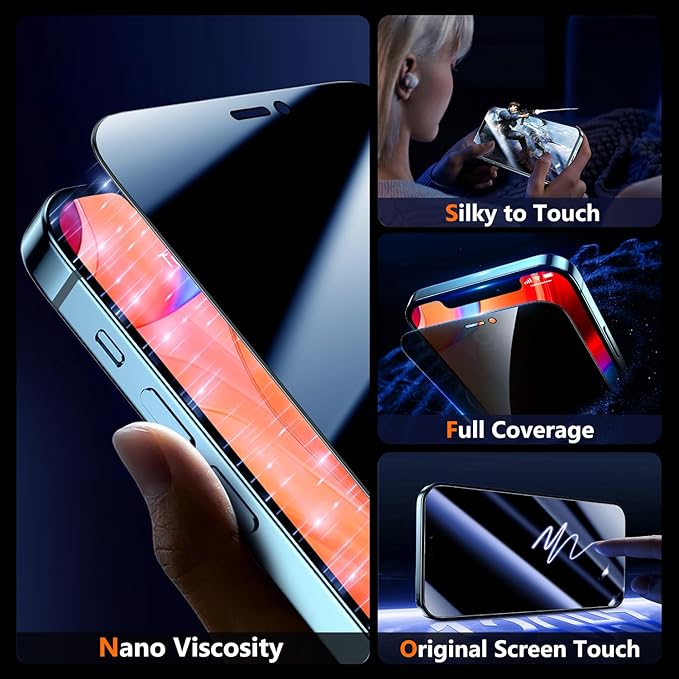 UniqueMe for iPhone 12 / iPhone 12 Pro Privacy Screen Protector - [Military Grade Shatterproof & 9H+ Hardness] Screen Protector 12 Pro Tempered Glass Full Coverage Protection, Easy to install, 2 Packs