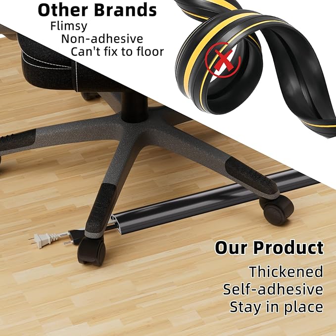 4ft Floor Cord Cover, Silicone Wire Hider, Hide Extension Cords, Protect Cords, Prevent Cable Trips, Heavy-Duty Adhesive-Backed Anti-Trip Cable Protector for Floor, Desk & Wall