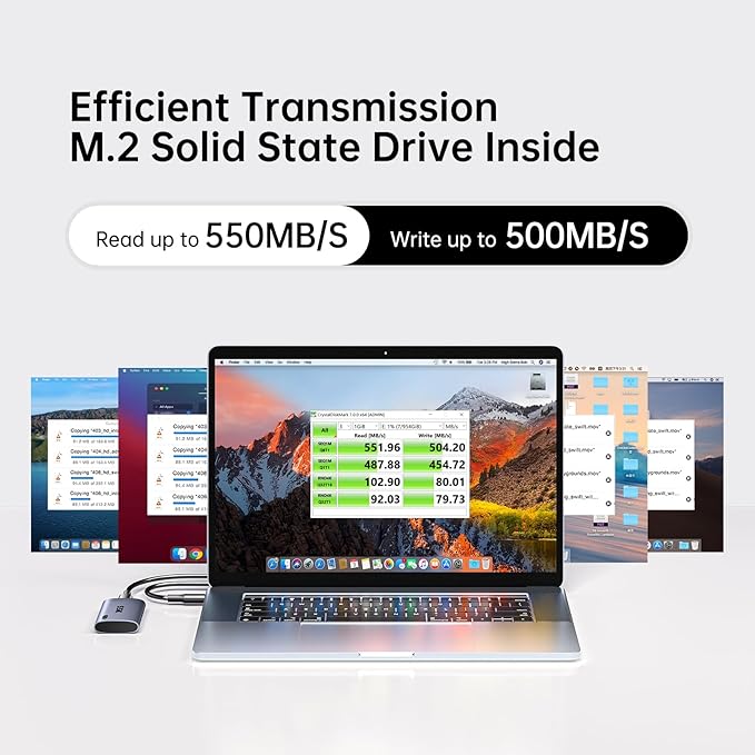 SSK 1TB SSD External Hard Drive, Portable SSD Up to 550MB/s Fast Solid State Drives, External Drive USB 3.2 Gen2 for iPhone 15/Pro, Windows, Mac, Android with LED Light, Trim, Smart Supported