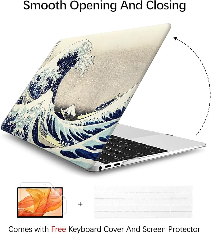 Compatible with MacBook Pro 13 inch Art Case Skin, 2022, 2021, 2020-2016 Release A1706/A1989/A2159 Pattern Gray Hard Shell with Keyboard Cover & Screen Protector (The Great Wave by Hokusai)
