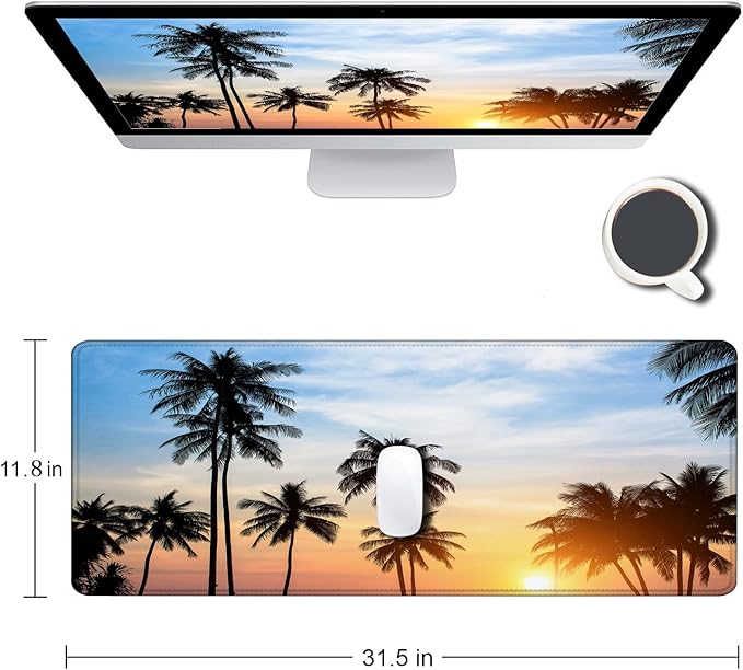Large Gaming Mouse Pad with Stitched Edges, Extended Desk Mousepad with Superior Micro-Weave Cloth, Non-Slip Base, Water Resist Keyboard Pad for Gamer, Office & Home, 31.5 x 11.8 in,Tropics