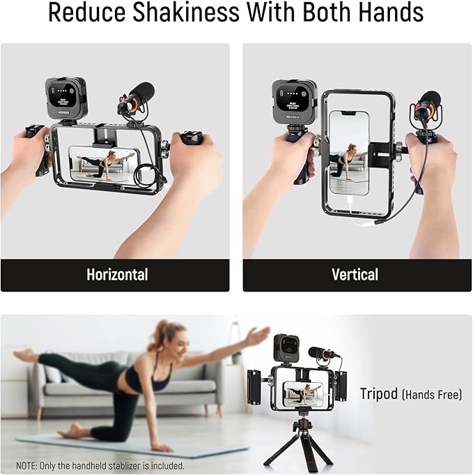 NEEWER Phone Stabilizer Video Rig Kit, Aluminum Handheld Phone Cage with Silicone Handles&Adjustable Phone Clip Compatible with iPhone 14 Plus 14 Pro Max 13 Pro Max Samsung for Vlogging Live Streaming