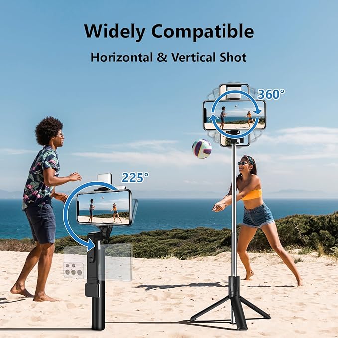 Selfie Stick, 40 in Retractable Phone Tripod with Wireless Remote Control & Light, Portable Selfie Stick Tripod for Photograph, Live Streaming, Video Recording, Compatible with All Cellphones