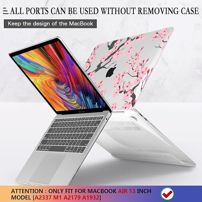 CISSOOK Hard Shell Case for MacBook Air 13 Inch A2337 M1 A1932 A2179 2021 2020 2019 2018 Released, Cherry Floral Beauty Cover with Keyboard Cover + Screen Protector for 2021 Air 13-Cherry Blossoms