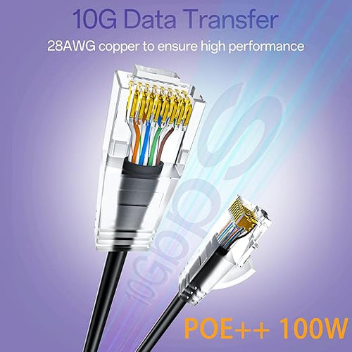 10Gsupxsel Cat6a Patch Cables 1ft (10 Pack) Slim, Cat6 Ethernet Patch Cable Pure Copper, Flexible Cat 6 Patch Cable 550MHZ 10G, Space-Saving Cat 6A Network Cables for Patch Panel, Black