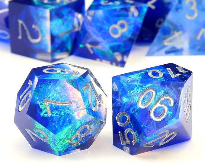 Haxtec DND Dice Set Sharp Edge Resin Dice with Dice Case Blue D&D Polyhedral Dice for TTRPGs Compatible with Dungeons and Dragons Galaxy Series