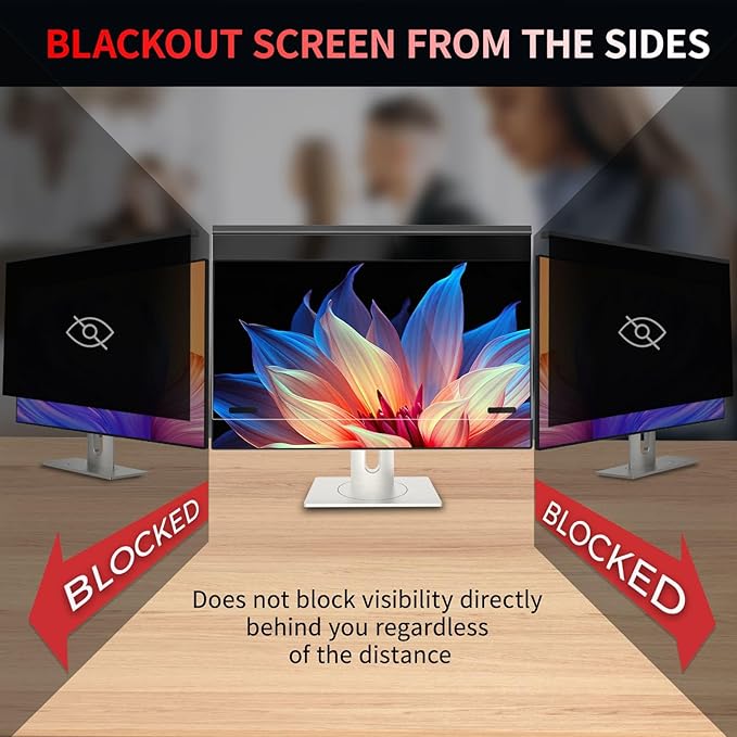 Magnetic 24 Inch Computer Privacy Screen Filter, Aluminum Alloy Hanging Privacy Screen for Computer Monitor for 16:9 Monitor Removable Anti Blue Light Eye Protection