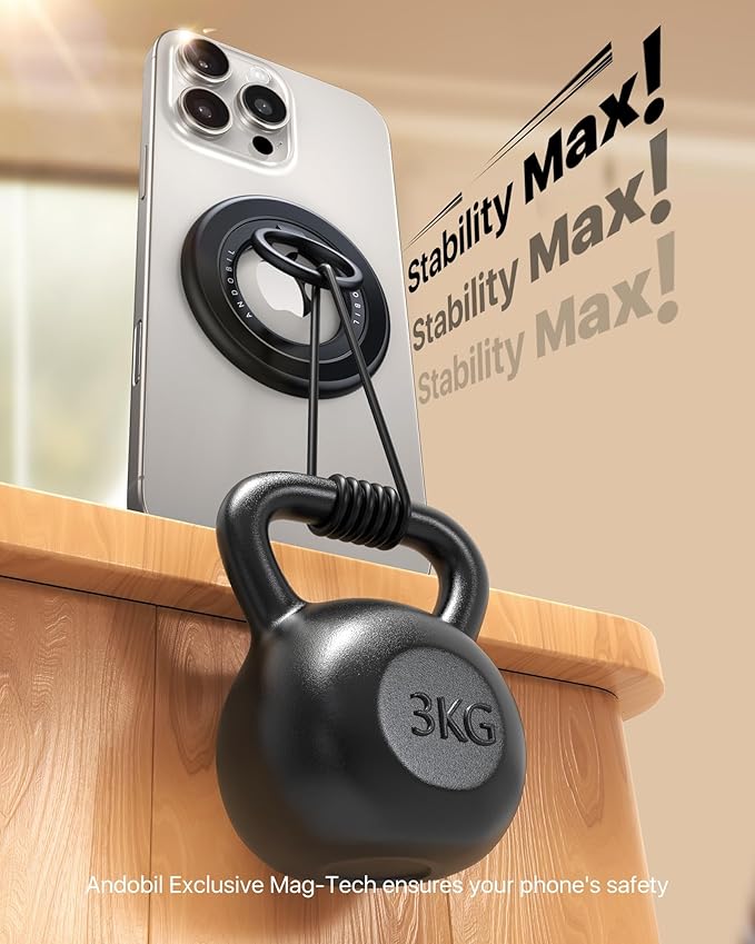 andobil [2025 Upgraded] Double-sided Magnetic Phone Grip for MagSafe [Sability Max] Strong Magnetic Phone Ring Holder Compatible with MagSafe Accessories, iPhone 16 Plus 15 14 13 12 Pro Max Mini Black
