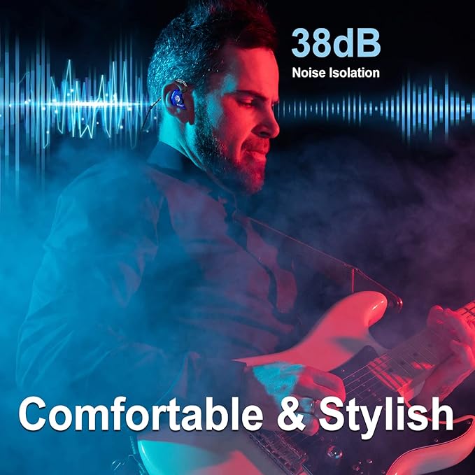 BASN in Ear Monitor Headphones for Musicians Audiophiles Drummers, Bsinger Pro Noise Isolating Earbuds with Dual Driver Dynamic Crystal Clear Sound (Pro Clear Blue)