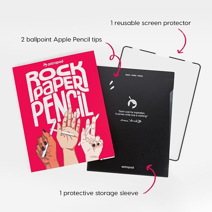 Astropad Rock Paper Pencil v3.0 – 2025 Upgraded Version – Paper Screen Protector for 11" iPad Pro (Gen 1-4) or 10.9" iPad Air (Gen 4-5) + Apple Pencil Tips Replacement 2 Pack – Compatible with Apple Pencil 1st/2nd Gens and Pencil Pro