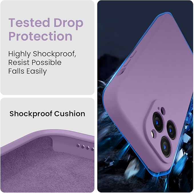 FireNova for iPhone 14 Pro Case, Silicone Upgraded [Camera Protection] Phone Case with [2 Screen Protectors], Soft Anti-Scratch Microfiber Lining Inside, 6.1 inch, Light Purple