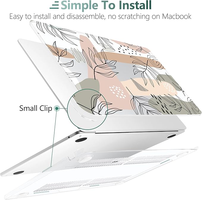TWOLSKOO for M4 MacBook Air 13.6 inch Case 2025-2022 Release M4 A3240 M3 A3113 M2 A2681, Plastic Hard Shell & Screen Protector & Keyboard Cover & Trackpad Film, Tropical Leaves