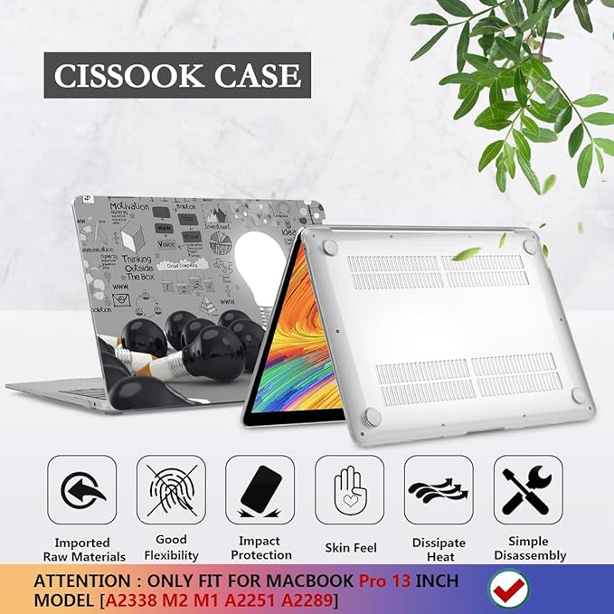 CISSOOK Creative Bulb Case for MacBook Pro 13 Inch 2025-2020 Release A2338 A2251 A2289, Hard Shell Cover with Keyboard Cover Screen Protector for MacBook Pro 13 M2 M1, Bulb
