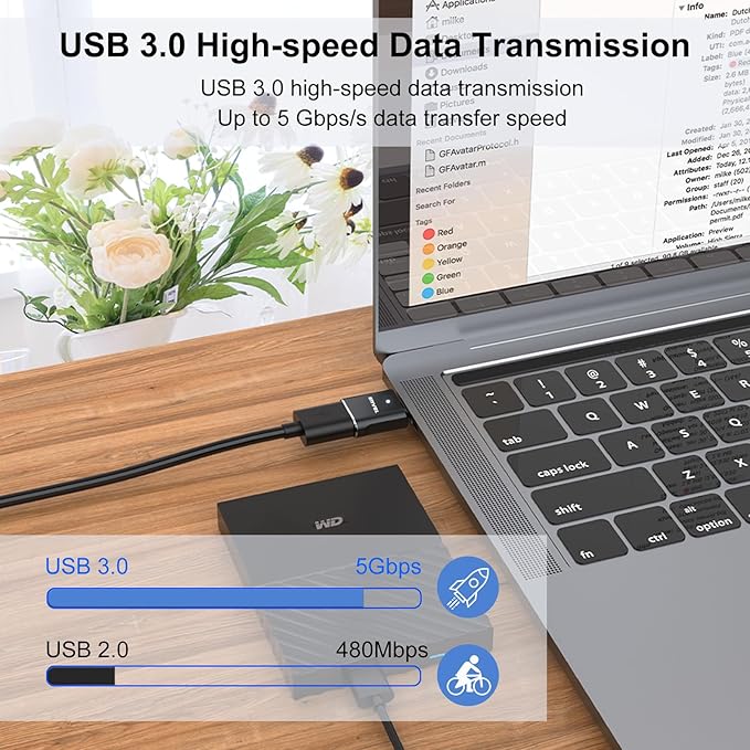 ENVEL USB to USB C Adapter, USB3 5Gbps High Speed Data Transfer, OTG Converter Thunderbolt3 to USB Female Compatible with Apple iWatch iPhone 15 Pro Max iPad Air 4 5 Mini 6 (Black, USB A/C Male)