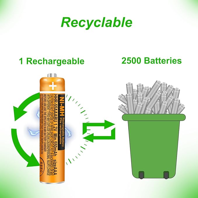 6 Pack HHR-55AAABU NI-MH Rechargeable Battery 550mAh AAA 1.2V Batteries for Panasonic Cordless Phones