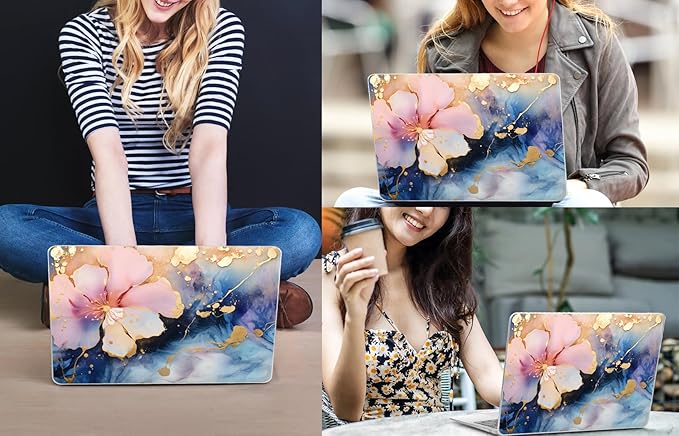CISSOOK Compatible with MacBook Air 13 inch Case M1 A2337 A2179 A1932 2021 2020-2018, Plastic Hard Shell Case & Keyboard Cover & Screen Film for MacBook Air 13-inch with Touch ID, Marble Flower