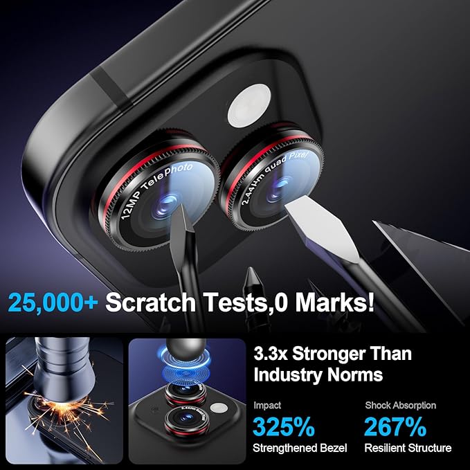 X-it 2 Pack Camera Lens Protector, Shatterproof Anti-Scratch Ultra HD Mechanical Gear Camera Protector, Anti-Glare Tempered Glass Lens Protector for iPhone 15/15 Plus/14/14 Plus,Case Friendly,BlackRed