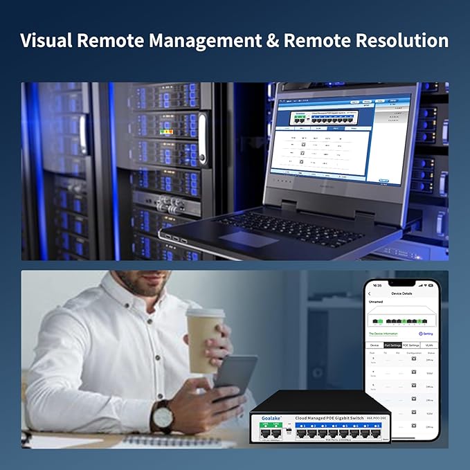 Poe Switch, 10 Ports Gigabit PoE Switch, (8 Ports gigabit Switch + 2 gigabit uplink) Cloud Managed Gigabit Ethernet Switch, 8 Poe Ports @120W, Web/App Smart Managed, Remote Detection/Restart