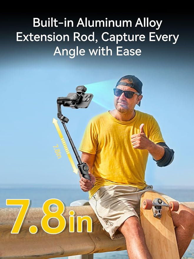 Gimbal Stabilizer for iPhone with AI Tracking Sensor, Elevate Your Filming w/7.8" Extension Rod and OLED Screen for Gimbal, iPhone Gimbal w/8.0 Stability for Sports Shooting-Smart X2 AI Black