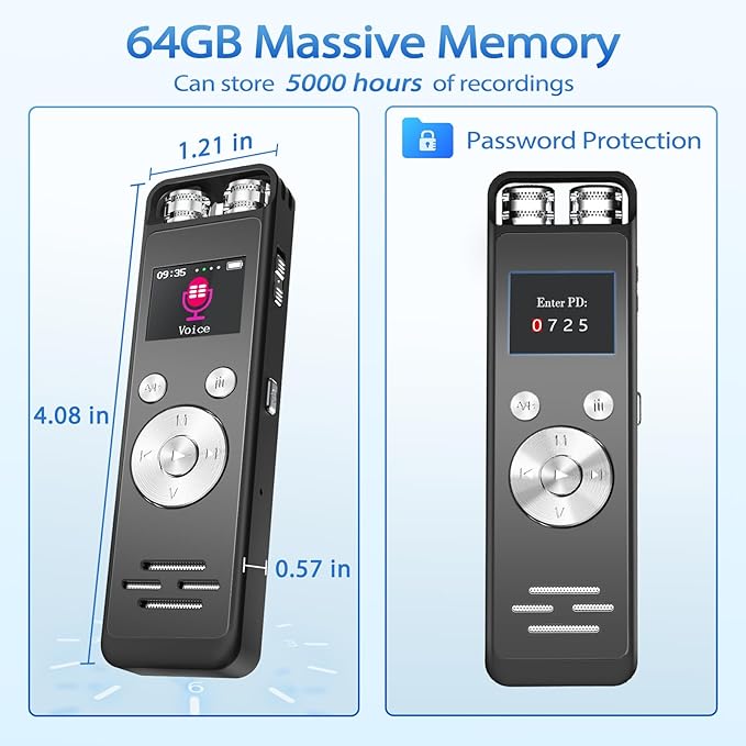 128GB Digital Voice Recorder with Playback - Voice Activated Recorders for Lectures/Meetings/Interviews, 9300Hours Audio Recorder Device, Dictaphone Tape Recorder Portable Mini with USB and Mp3 Player